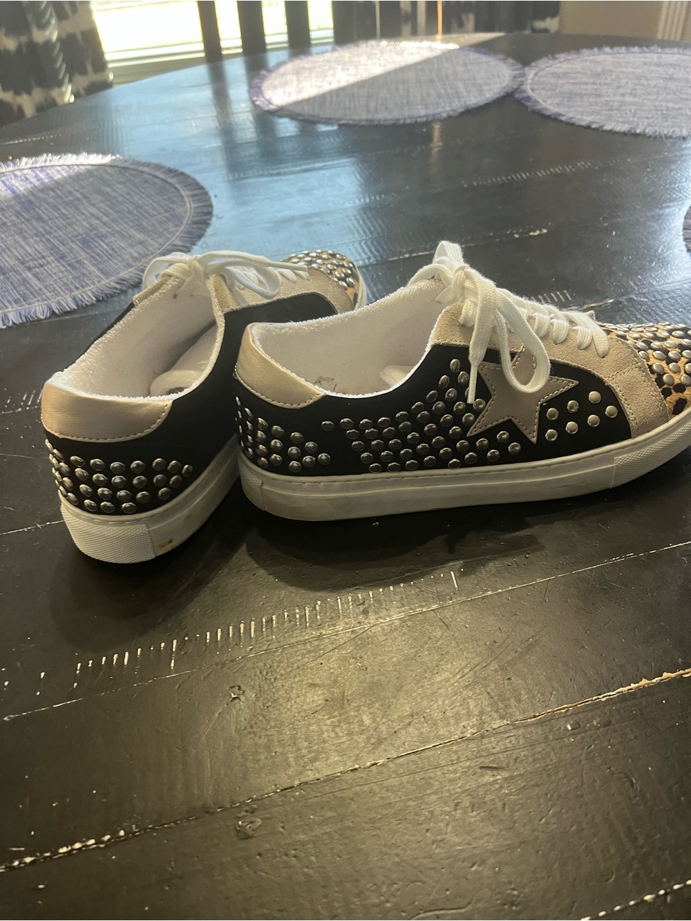 Steve Madden Leopard Stud Lace-Up Sneakers - Beige Black Gold - Picture 4 of 4